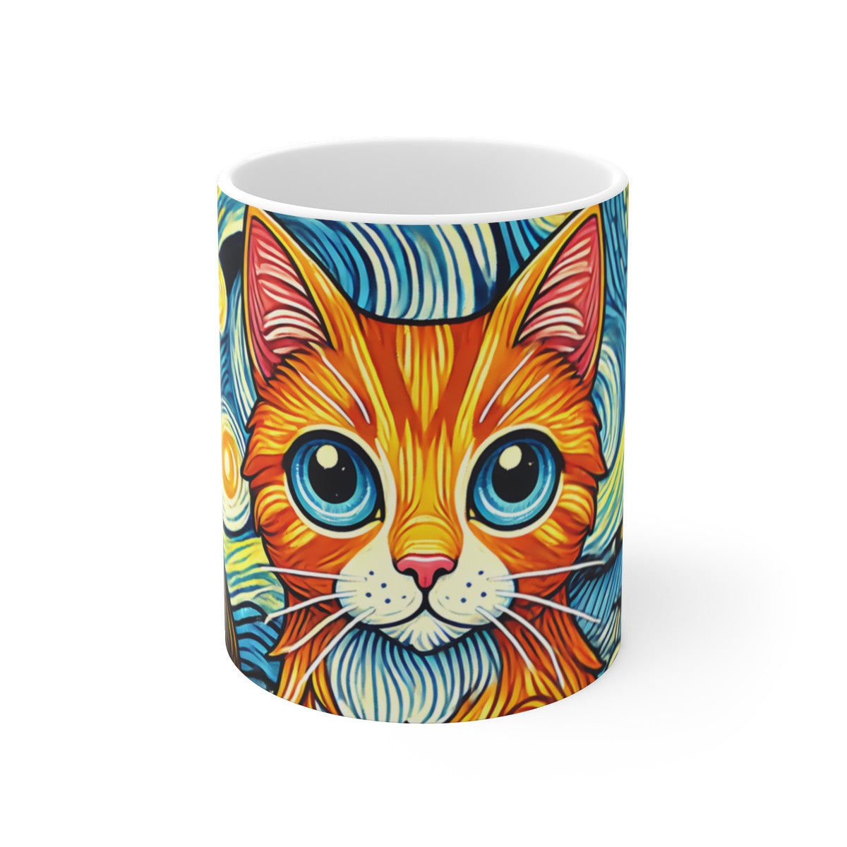 Tasse Chat Van Gogh – Mug Céramique 325 ml – Chat Orange Nuit Étoilée – Cadeau Artistique et Original