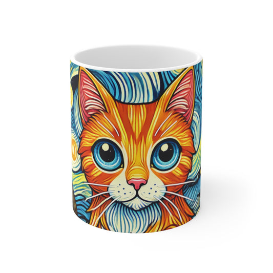 Tasse Chat Van Gogh – Mug Céramique 325 ml – Chat Orange Nuit Étoilée – Cadeau Artistique et Original