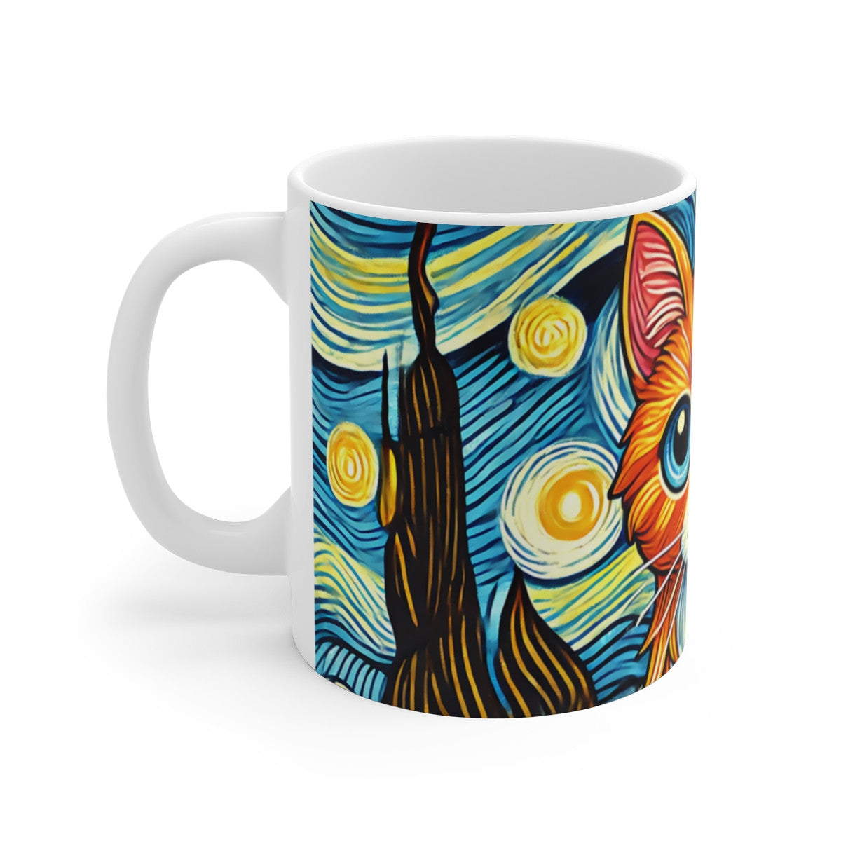 Tasse Chat Van Gogh – Mug Céramique 325 ml – Chat Orange Nuit Étoilée – Cadeau Artistique et Original