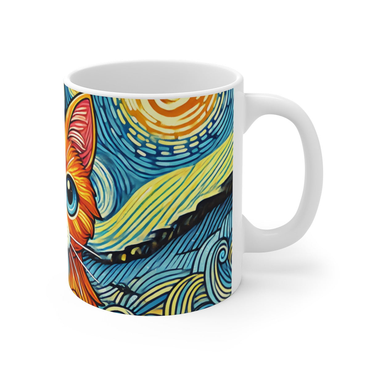 Tasse Chat Van Gogh – Mug Céramique 325 ml – Chat Orange Nuit Étoilée – Cadeau Artistique et Original