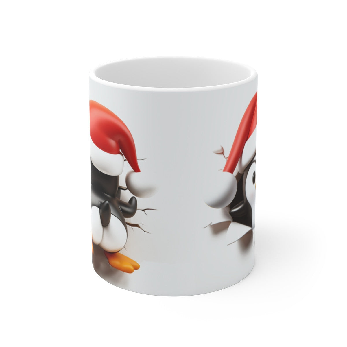Tasse Pingouins de Noël – Mug Céramique 325 ml – Design 3D Drôle et Festif – Cadeau Hiver Amusant