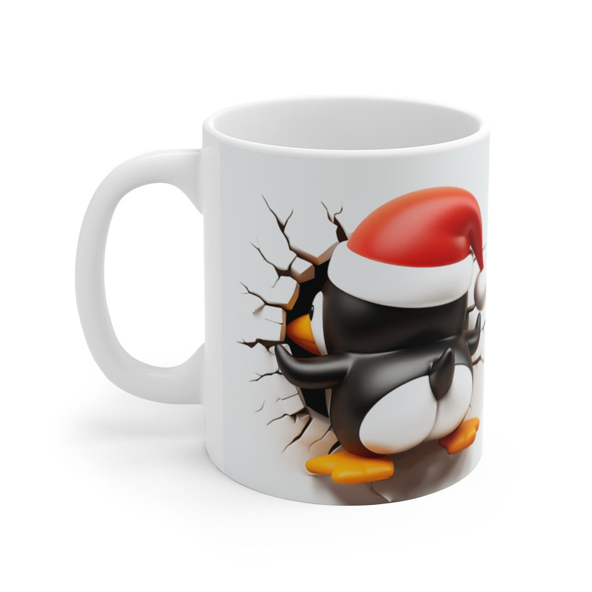 Tasse Pingouins de Noël – Mug Céramique 325 ml – Design 3D Drôle et Festif – Cadeau Hiver Amusant