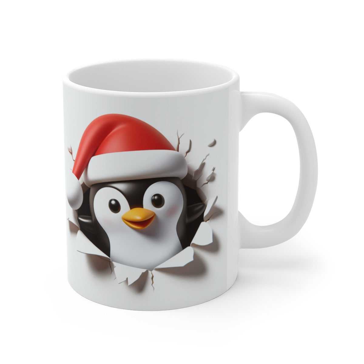 Tasse Pingouins de Noël – Mug Céramique 325 ml – Design 3D Drôle et Festif – Cadeau Hiver Amusant