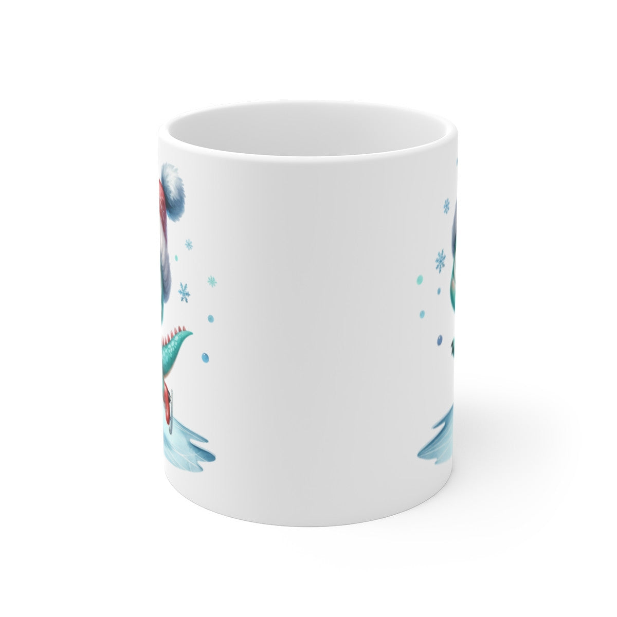 Tasse Dinosaure de Noël – Mug Céramique 325 ml – Dino Patineur Mignon – Cadeau Enfant Hiver