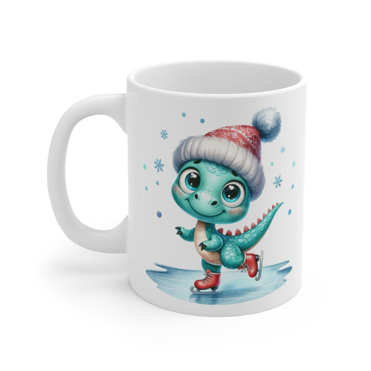 Tasse Dinosaure de Noël – Mug Céramique 325 ml – Dino Patineur Mignon – Cadeau Enfant Hiver