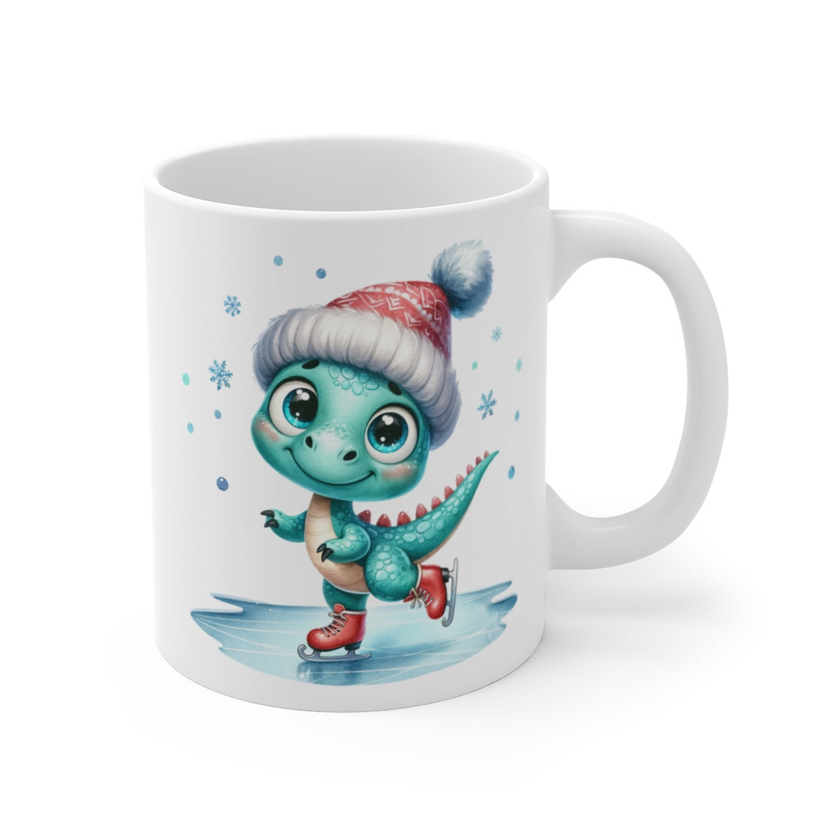 Tasse Dinosaure de Noël – Mug Céramique 325 ml – Dino Patineur Mignon – Cadeau Enfant Hiver