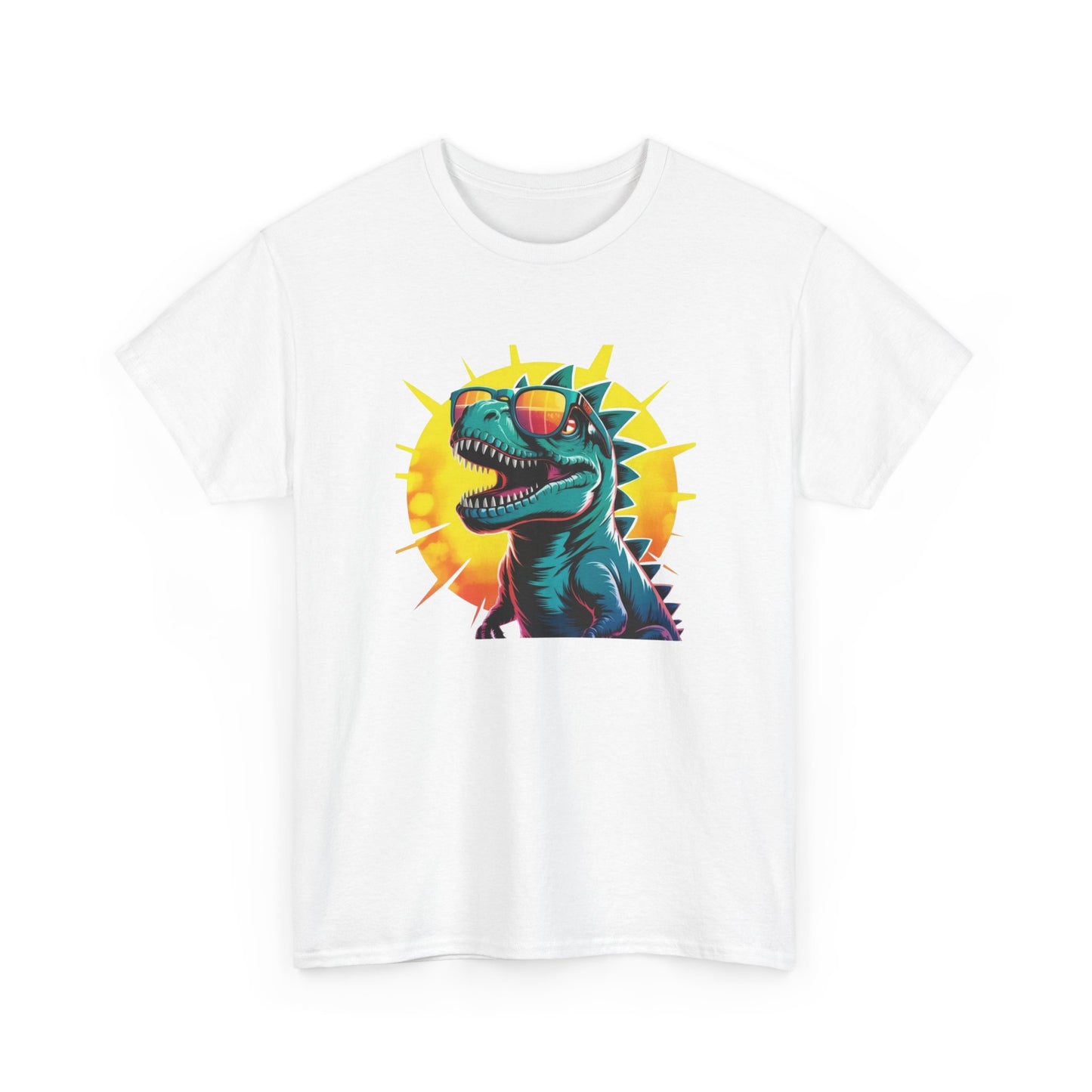 T-Shirt Dinosaure Lunettes Soleil – Tee Shirt T-Rex Vintage Sunset – Cadeau Fun Original Noir Blanc Gris