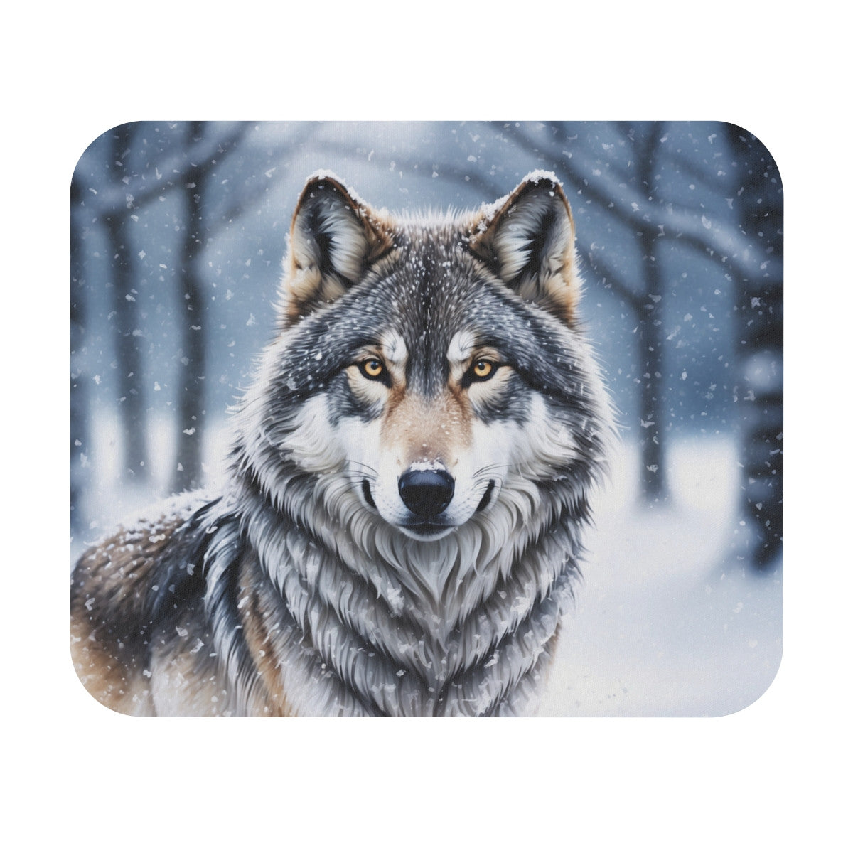 Tapis de souris 22x18 cm – Loup Majestueux dans la Neige – Illustration Aquarelle Réaliste Hivernale –