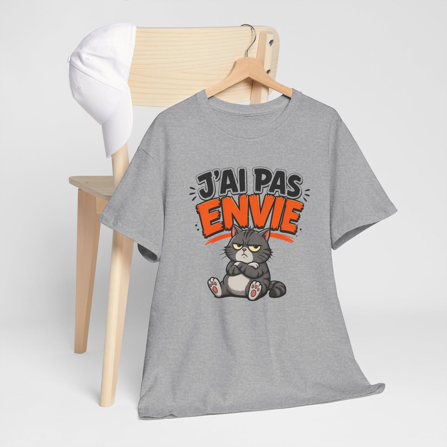 T-Shirt Humour Chat J’ai Pas Envie – Tee Shirt Drôle Adulte Mauvaise Humeur Flemme Travail Citation Fun Idée Cadeau Collègue Homme Femme