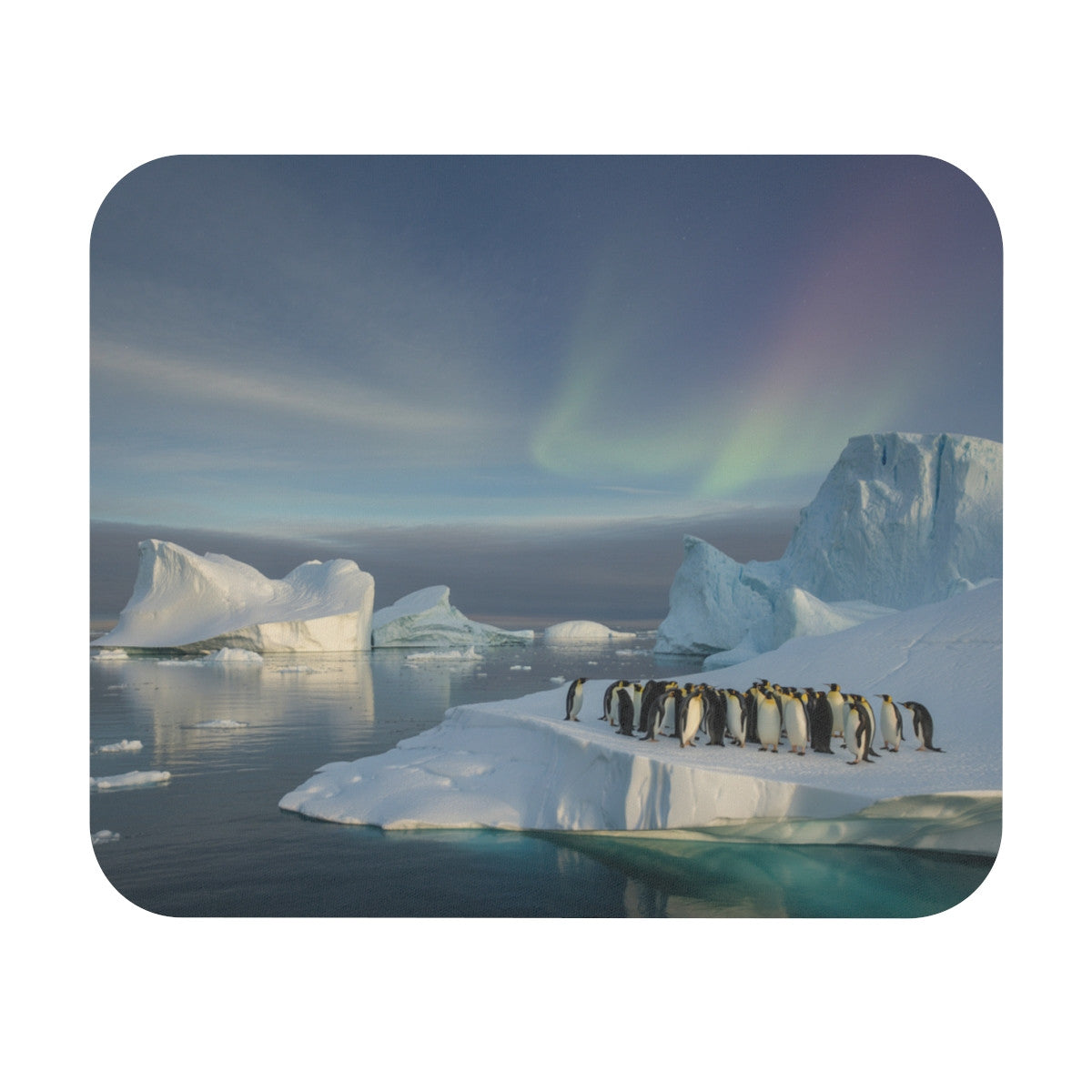 Tapis de souris 22x18 cm – Manchots sur la Banquise & Aurores Boréales – Paysage Polaire Apaisant – Beauté de l’Arctique