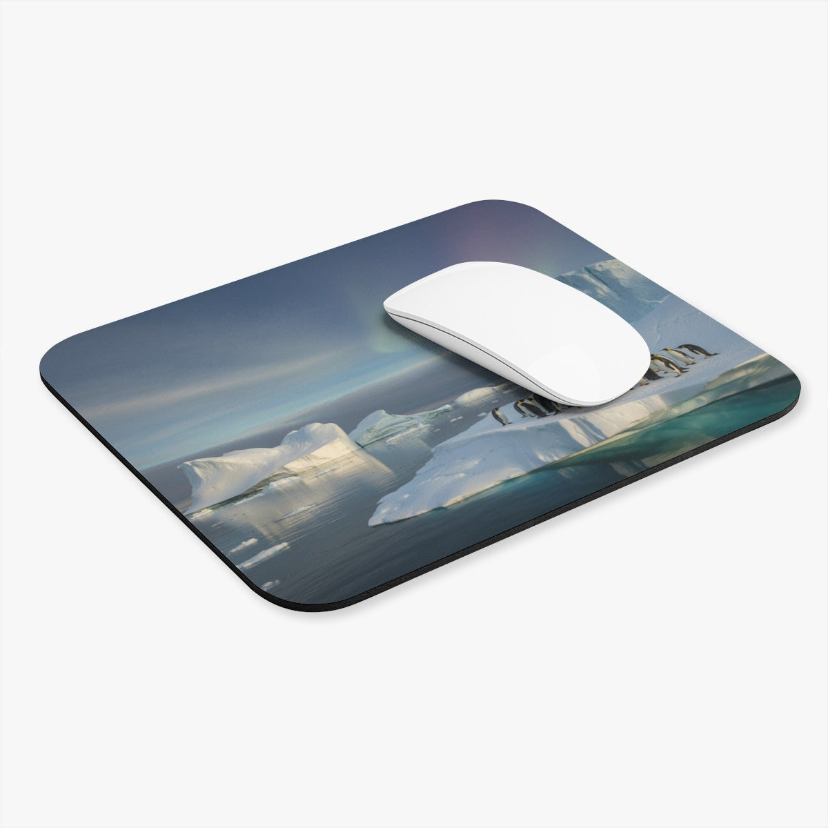 Tapis de souris 22x18 cm – Manchots sur la Banquise & Aurores Boréales – Paysage Polaire Apaisant – Beauté de l’Arctique