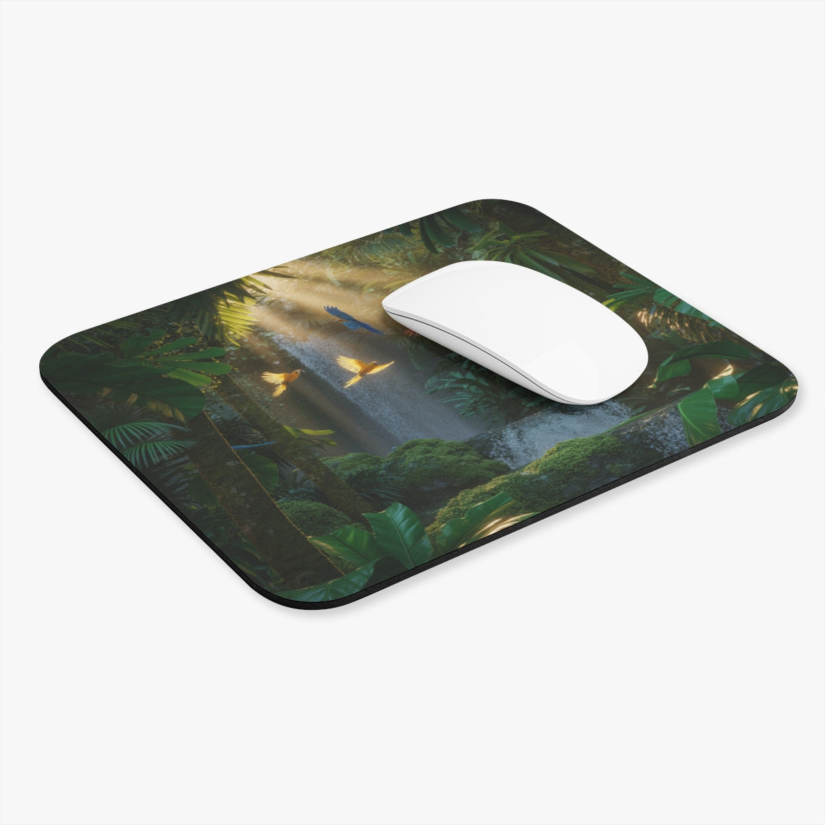 Tapis de souris 22x18 cm – Perroquets de la Jungle & Cascade Tropicale – Couleurs Vives & Nature Luxuriante