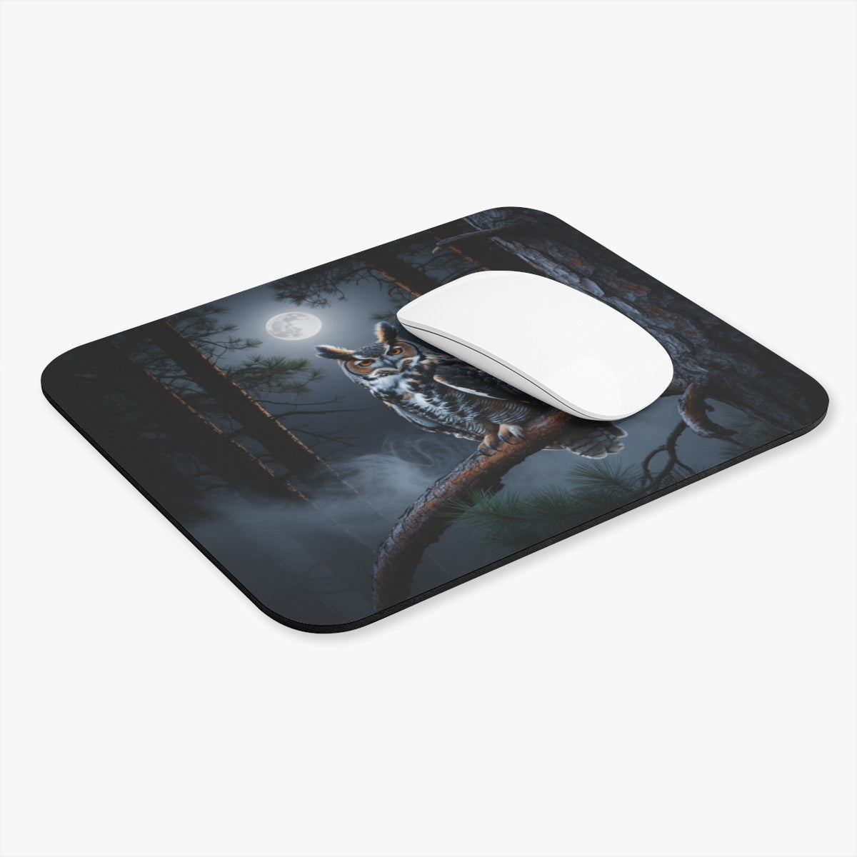 Tapis de souris 22x18 cm – Chouette Nocturne sous la Pleine Lune – Forêt Mystérieuse & Lumière Lunaire