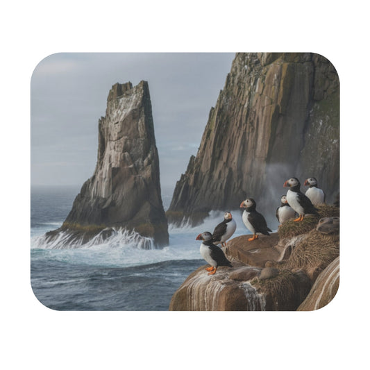 Tapis de souris 22x18 cm – Macareux sur les Falaises – Océan Sauvage & Nature Nordique – Design Marin et Authentique