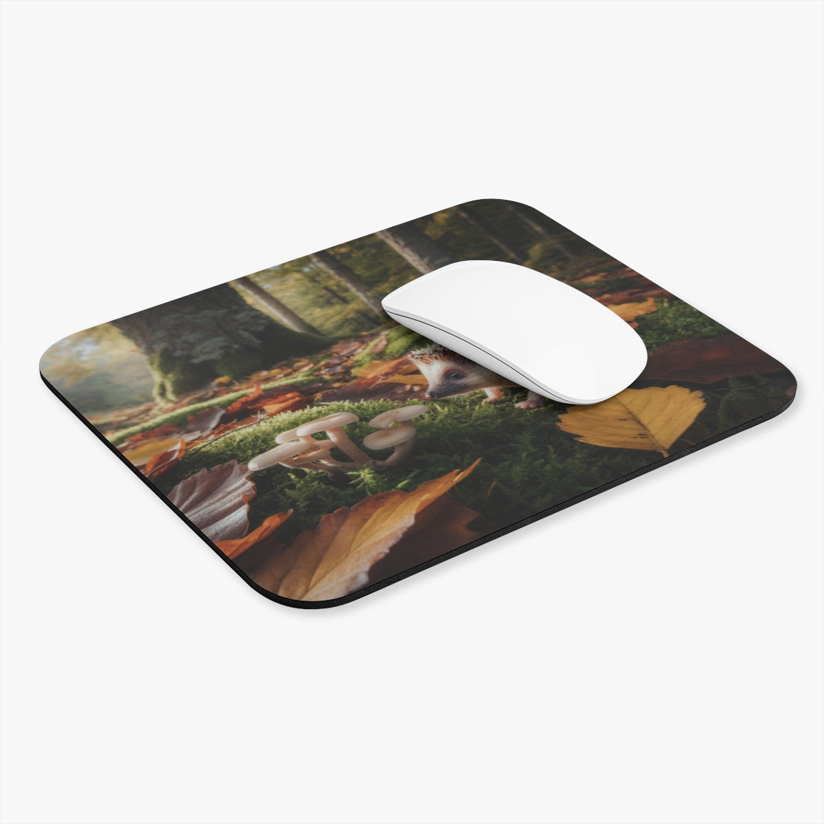 Tapis de souris 22x18 cm – Hérisson dans la Forêt d’Automne – Champignons & Feuilles Dorées