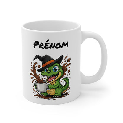 Tasse Personnalisable Crocodile Sorcier Café – Mug Prénom Halloween Mignon 325ml – Cadeau Original Animaux