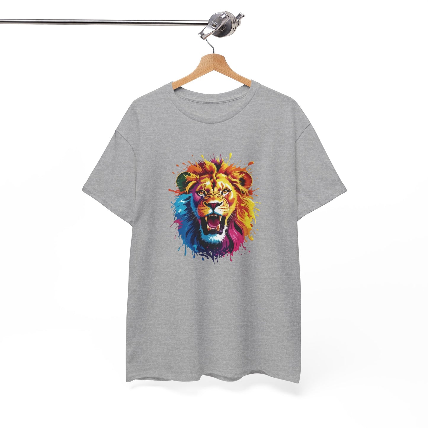 T-Shirt Lion Coloré – Tee Shirt Tête de Lion Art Dripping – Cadeau Animal Puissant Streetwear Noir Blanc Gris
