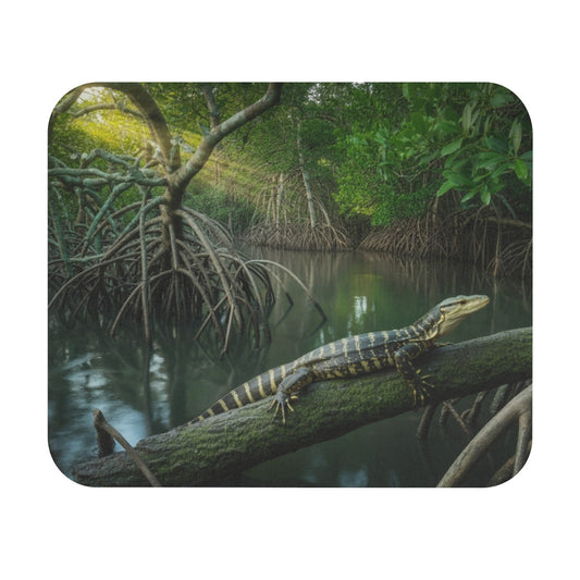 Tapis de souris 22x18 cm – Lézard dans la Mangrove Tropicale – Nature Sauvage & Lumière Tropicale
