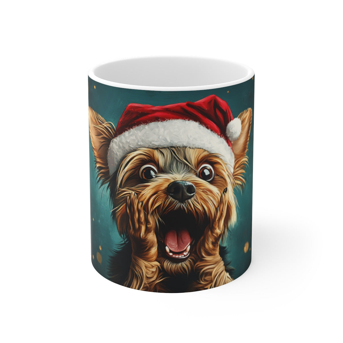 Tasse Chien de Noël – Mug avec Petit Chien Surpris et Bonnet de Santa – Cadeau Mignon et Festif 325 ml