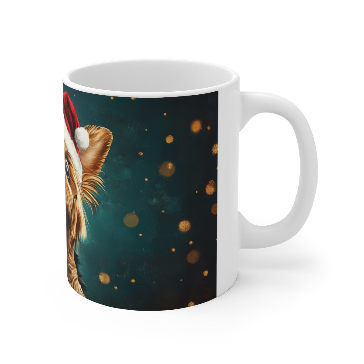 Tasse Chien de Noël – Mug avec Petit Chien Surpris et Bonnet de Santa – Cadeau Mignon et Festif 325 ml