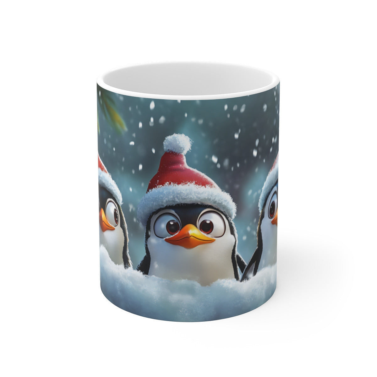 Tasse Pingouins de Noël – Mug Hiver Mignon 325 ml – Trois Pingouins avec Bonnet de Santa – Cadeau Festif et Adorable
