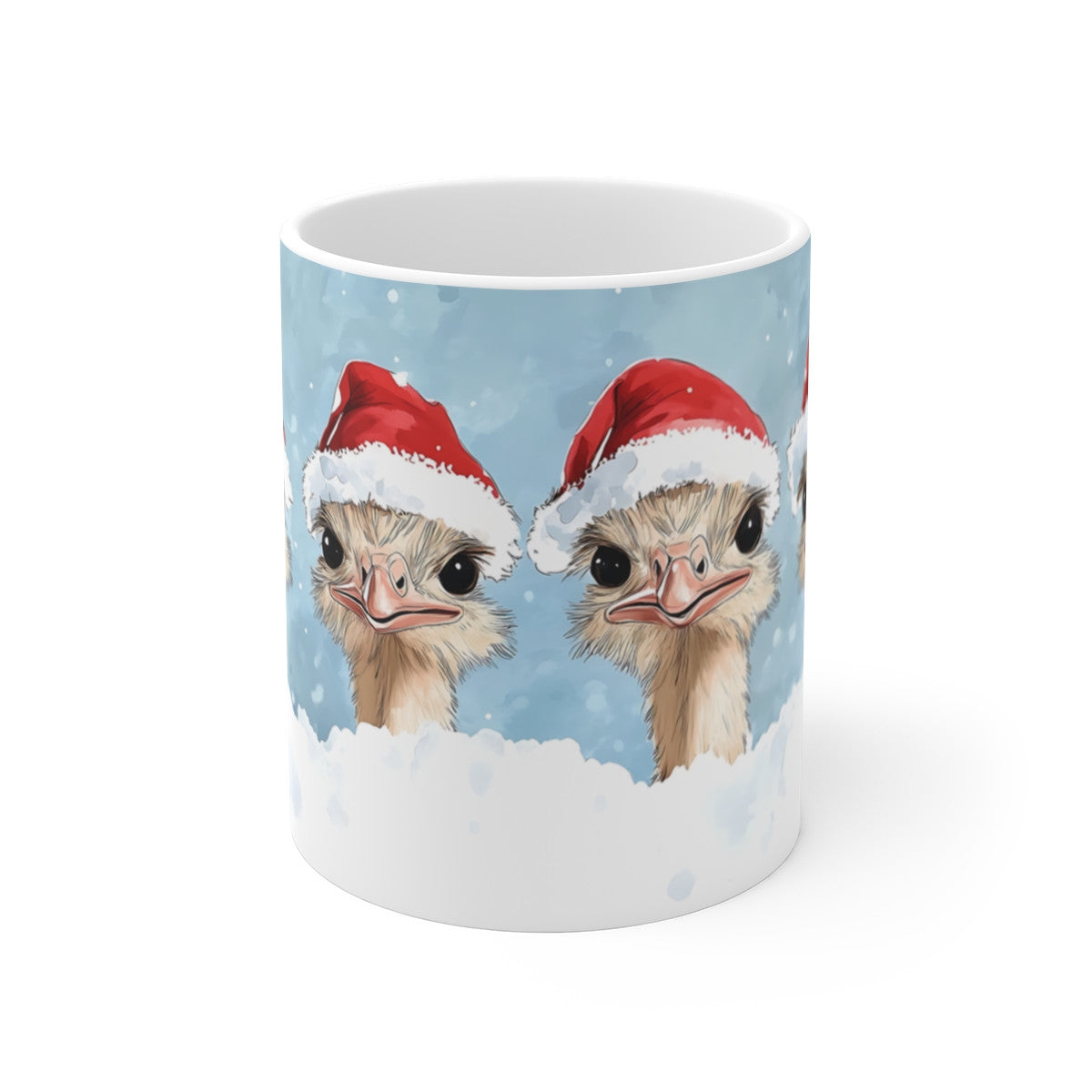 Tasse Autruches de Noël – Mug Hiver Humoristique 325 ml – Quatre Autruches avec Bonnet de Santa – Cadeau Original