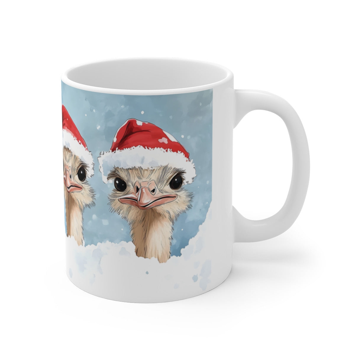 Tasse Autruches de Noël – Mug Hiver Humoristique 325 ml – Quatre Autruches avec Bonnet de Santa – Cadeau Original