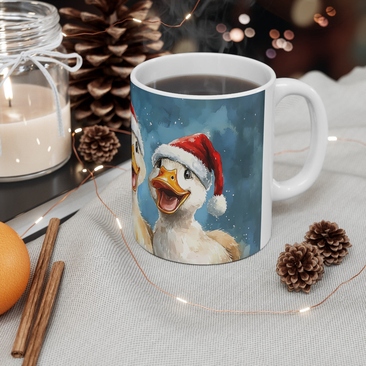 Tasse Canards de Noël – Mug Hiver 325 ml – Trois Canards Rigolos en Bonnet de Noël  – Cadeau