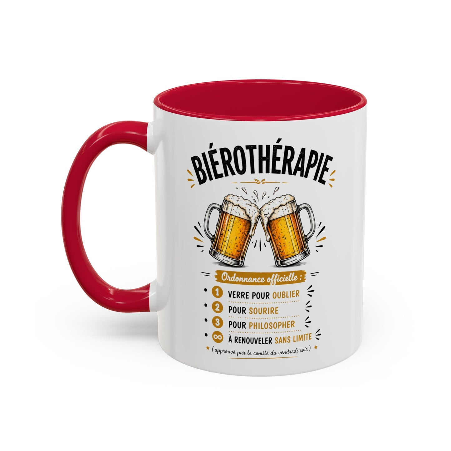 Mug Bièreothérapie Drôle – Tasse Humour Bière et Apéro – Cadeau Original Amateur de Bière – Céramique 325ml Noir Bleu Rouge