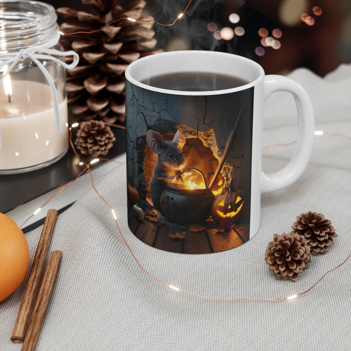 Tasse Halloween Souris Magique – Mug Aquarelle Chaudron Citrouille – Cadeau Automne Hiver