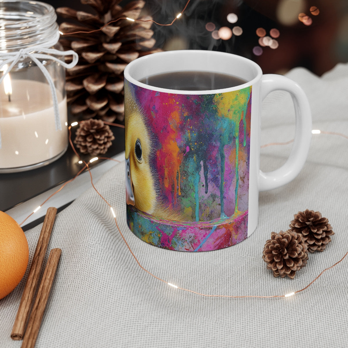 Tasse Caneton Pop Art – Mug Aquarelle Coloré Canard Mignon – Cadeau Original Artiste Céramique 325ml
