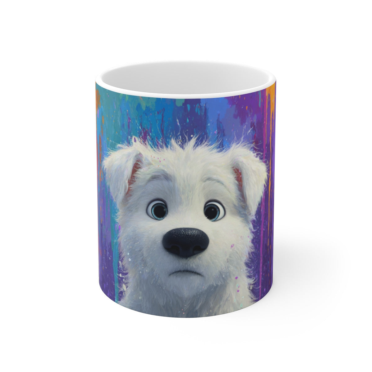 Tasse Chien Blanc Pop Art – Mug Coloré Aquarelle Animaux – Cadeau Original Céramique 325ml