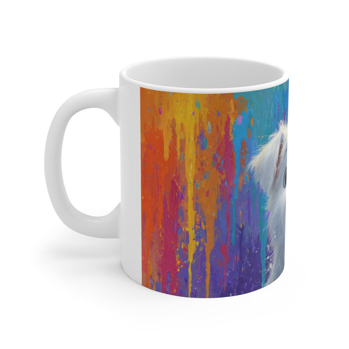 Tasse Chien Blanc Pop Art – Mug Coloré Aquarelle Animaux – Cadeau Original Céramique 325ml