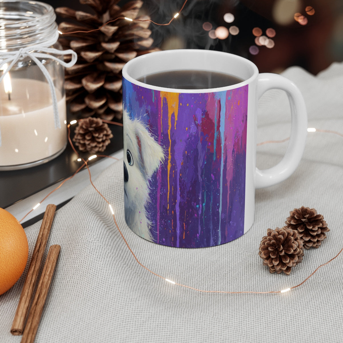 Tasse Chien Blanc Pop Art – Mug Coloré Aquarelle Animaux – Cadeau Original Céramique 325ml