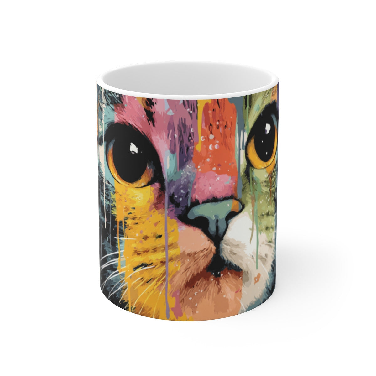 Tasse Chat Pop Art – Mug Coloré Aquarelle Feline Moderne – Cadeau Animal Mignon Céramique 325ml