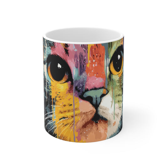Tasse Chat Pop Art – Mug Coloré Aquarelle Feline Moderne – Cadeau Animal Mignon Céramique 325ml