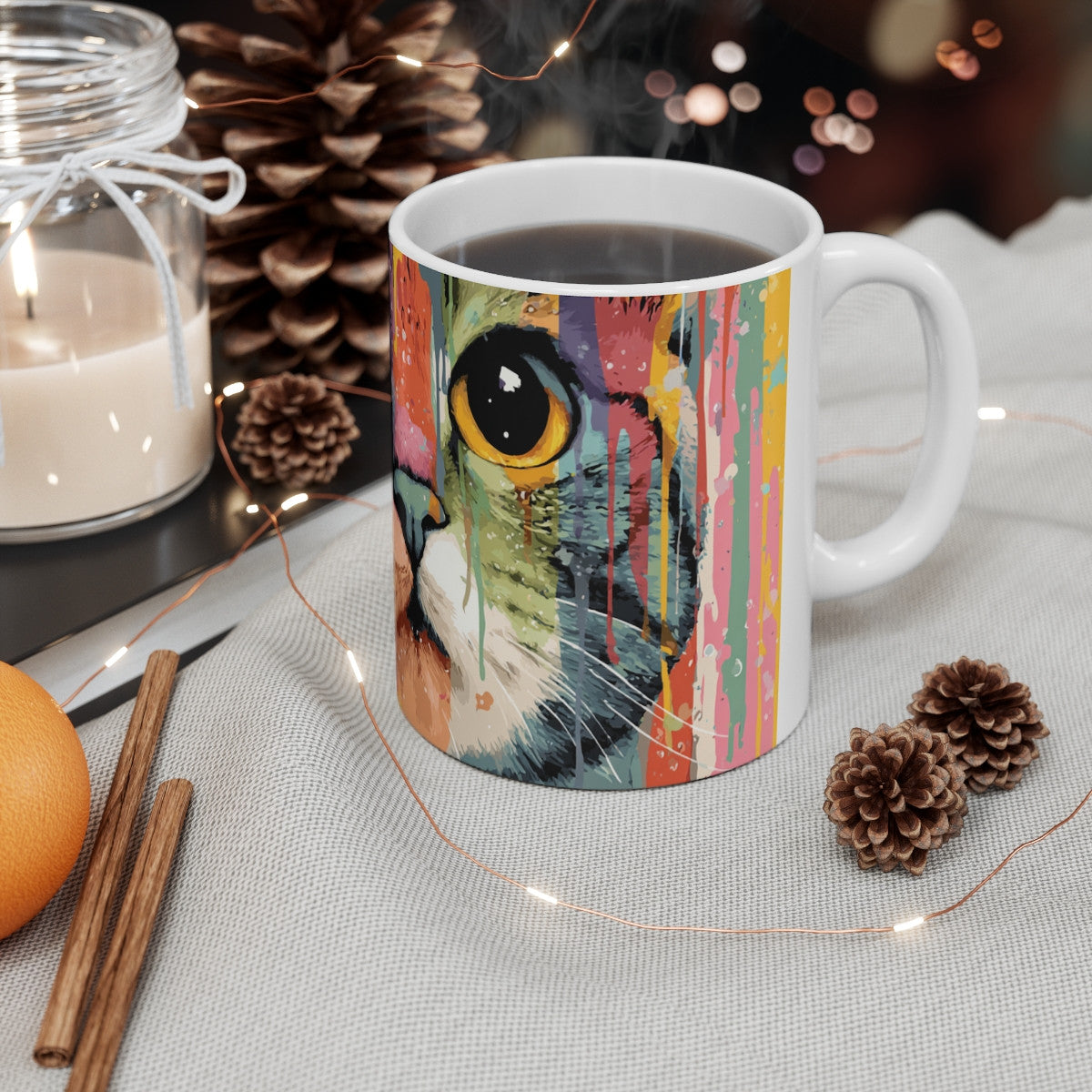 Tasse Chat Pop Art – Mug Coloré Aquarelle Feline Moderne – Cadeau Animal Mignon Céramique 325ml