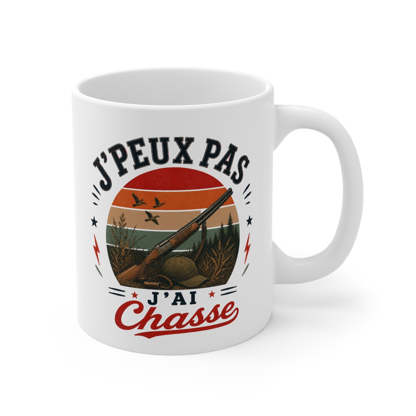 Tasse J’Peux Pas J’Ai Chasse – Mug Humour Chasseur Vintage – Cadeau Passion Chasse Homme 325ml
