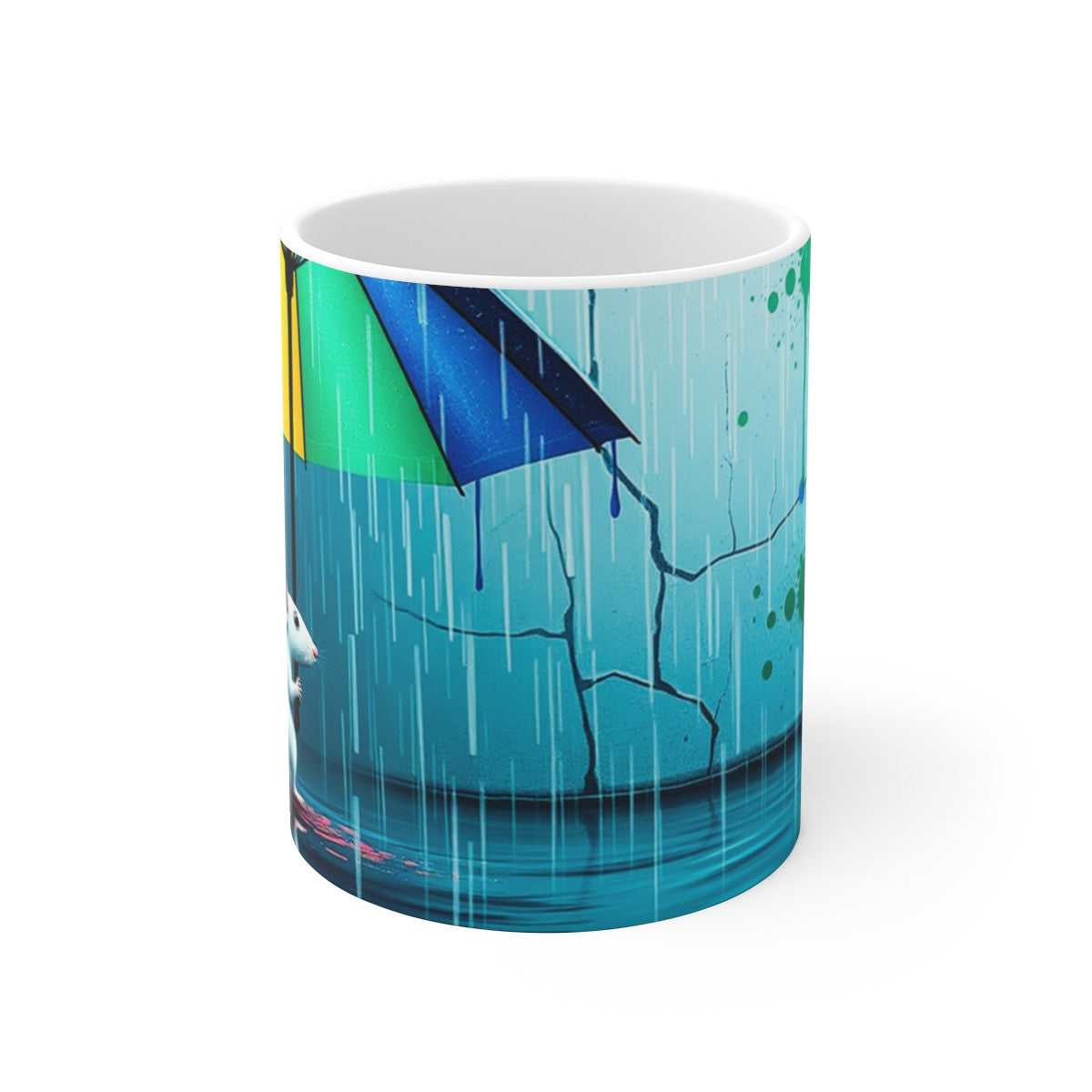 Tasse Souris Parapluie Coloré – Mug Aquarelle Arc-en-Ciel – Cadeau Original Animal Poétique Céramique 325ml