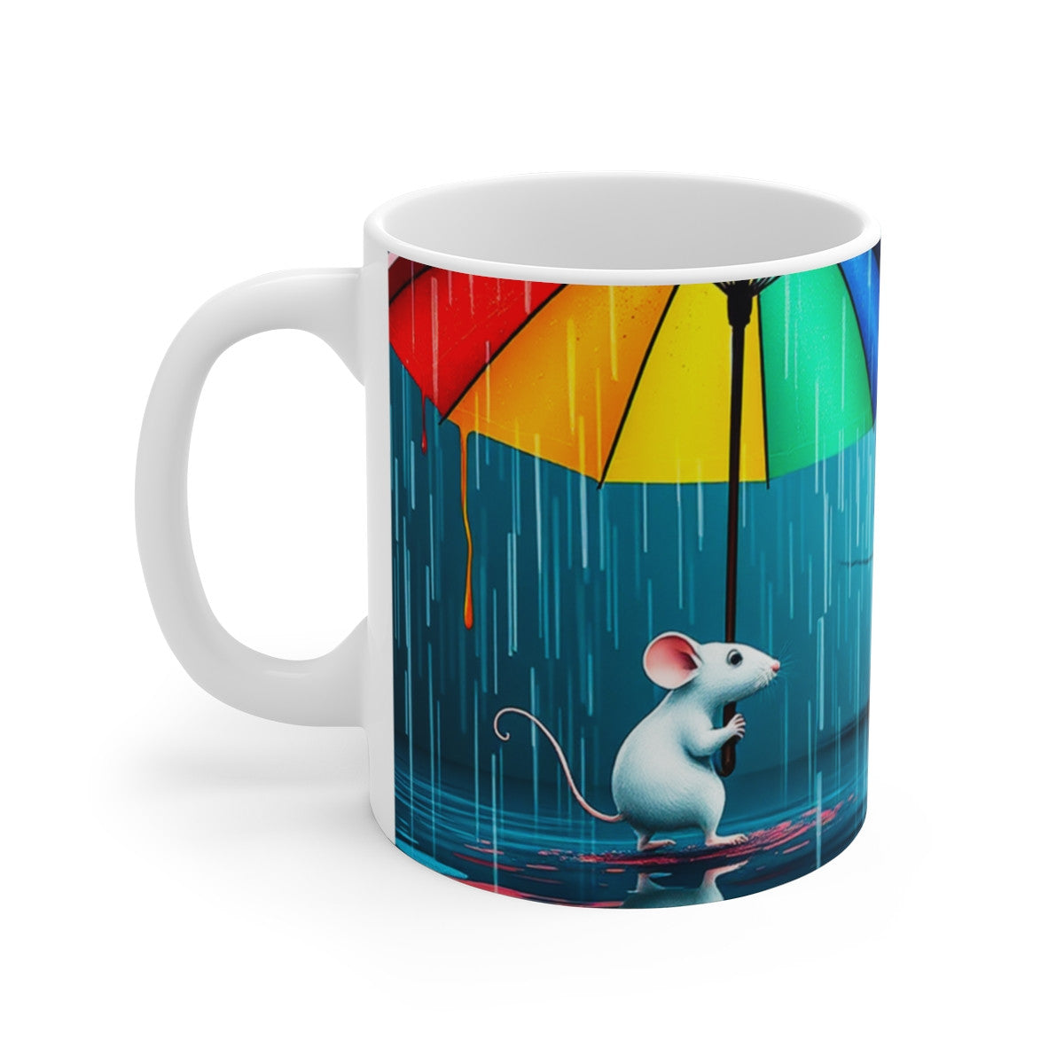 Tasse Souris Parapluie Coloré – Mug Aquarelle Arc-en-Ciel – Cadeau Original Animal Poétique Céramique 325ml