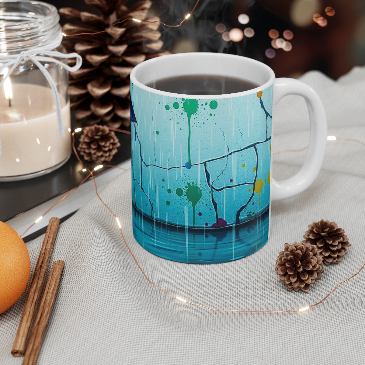 Tasse Souris Parapluie Coloré – Mug Aquarelle Arc-en-Ciel – Cadeau Original Animal Poétique Céramique 325ml