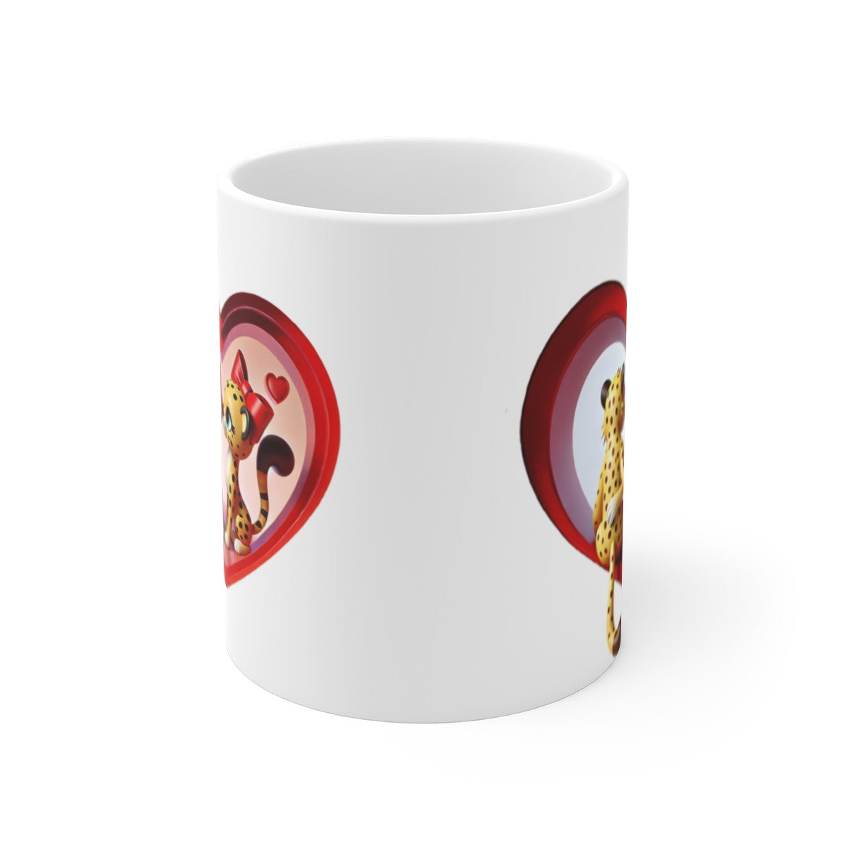 Tasse Amour Léopards – Mug Couple Romantique Cœur Rouge – Cadeau Saint-Valentin Céramique 325ml