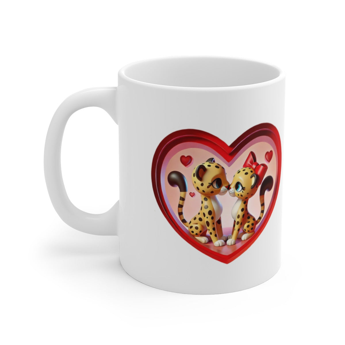 Tasse Amour Léopards – Mug Couple Romantique Cœur Rouge – Cadeau Saint-Valentin Céramique 325ml