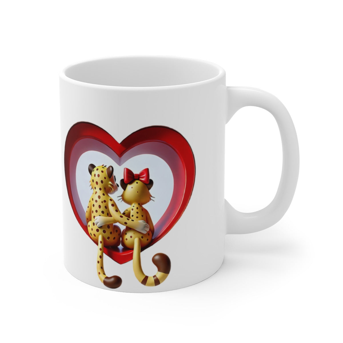 Tasse Amour Léopards – Mug Couple Romantique Cœur Rouge – Cadeau Saint-Valentin Céramique 325ml