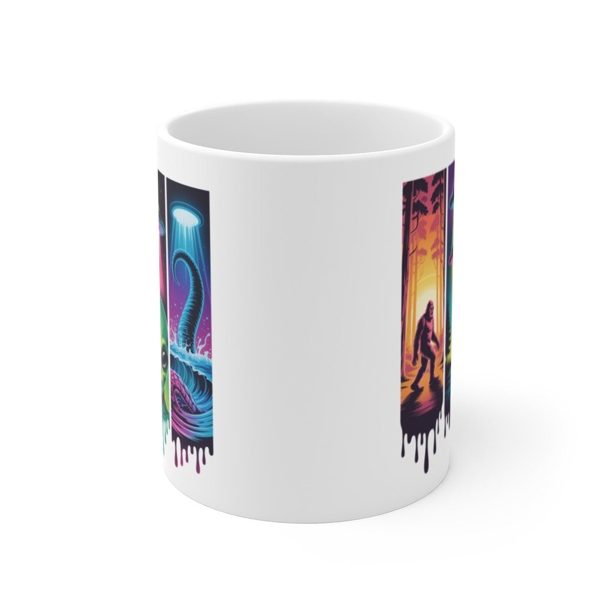 Tasse OVNI Alien Bigfoot Monstre Marin – Mug Mystère Sci-Fi Néon Rétro – Cadeau Geek Céramique 325ml