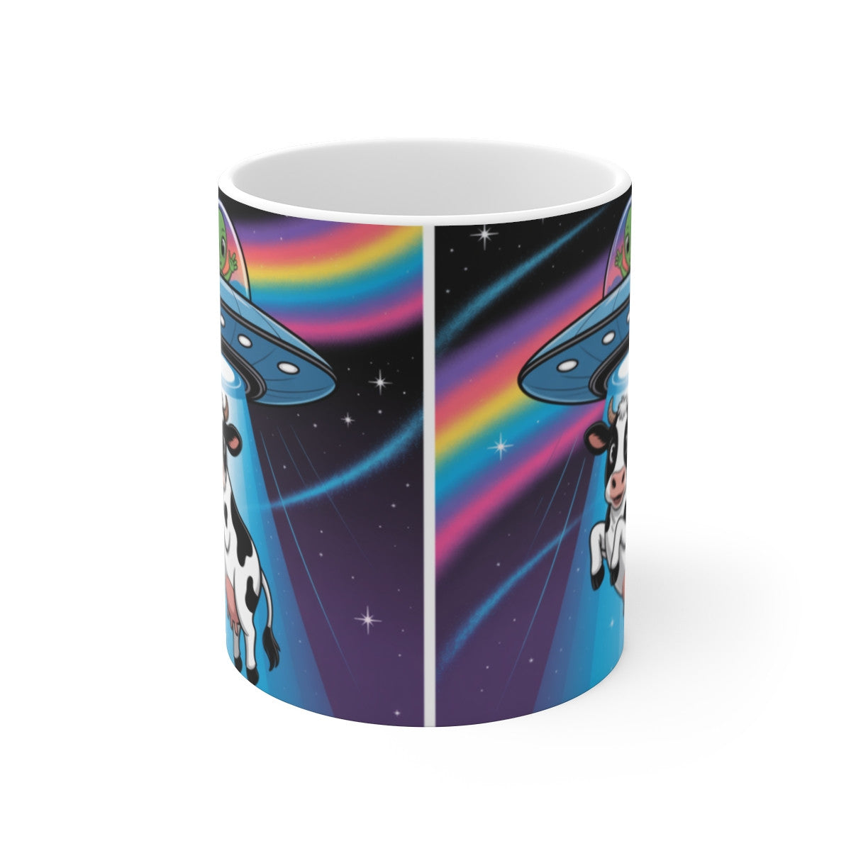 Tasse Alien OVNI et Vache – Mug Humoristique Arc-en-Ciel Espace – Cadeau Geek Drôle Céramique 325ml