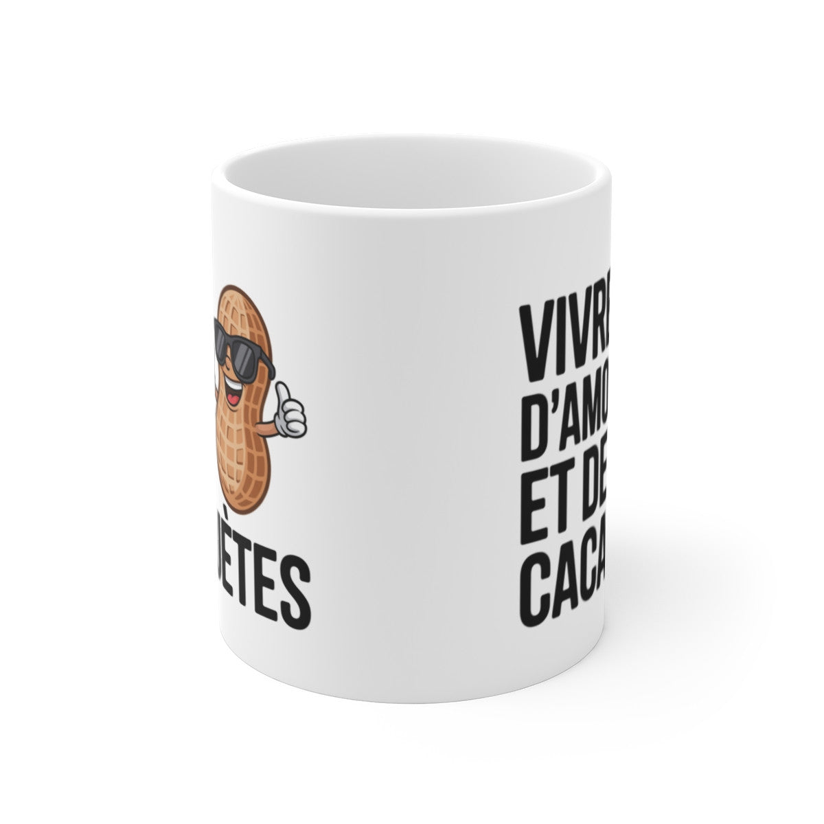 Tasse Vivre d’Amour et de Cacahuètes – Mug Humour Cacahuète Lunettes – Cadeau Fun Original Céramique 325ml