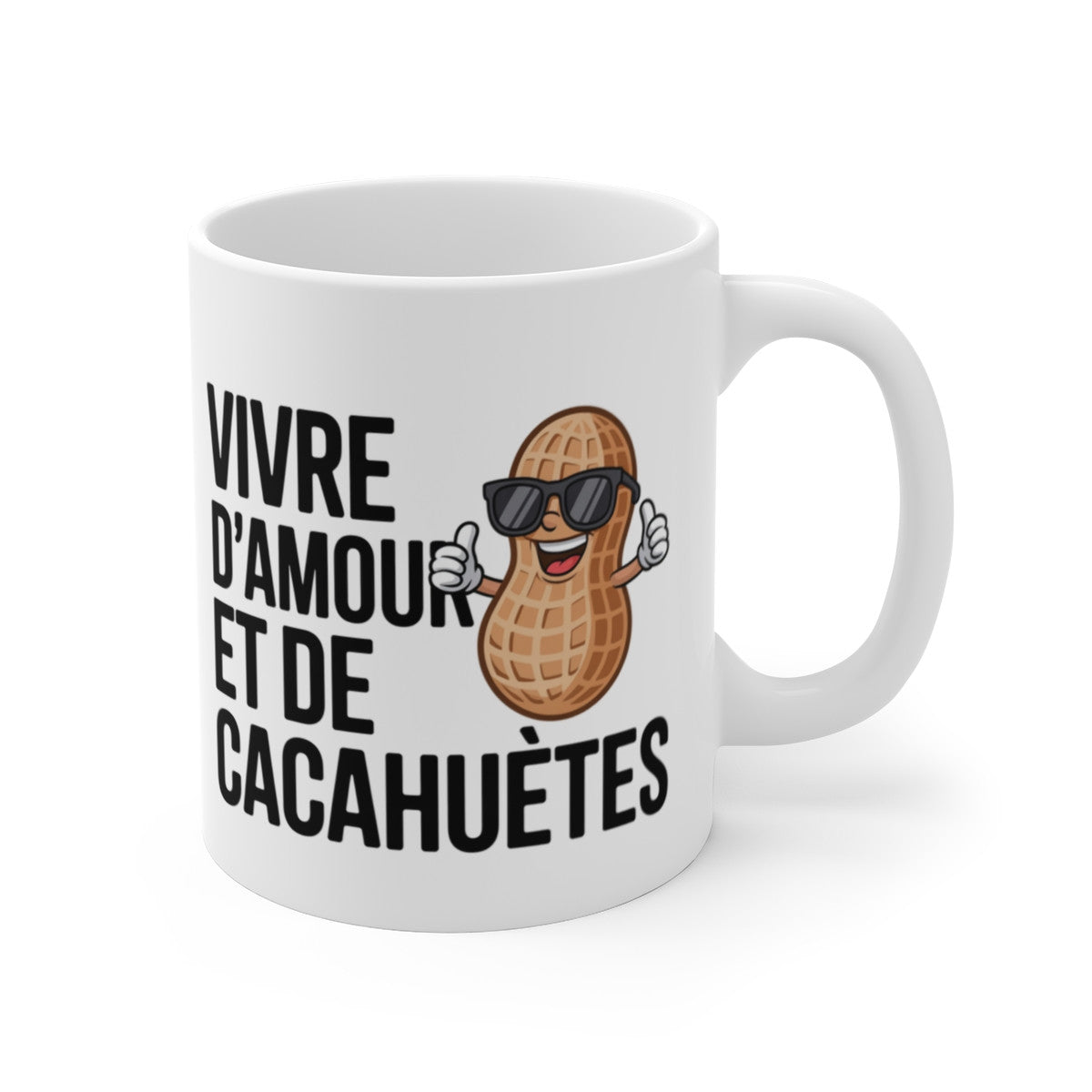 Tasse Vivre d’Amour et de Cacahuètes – Mug Humour Cacahuète Lunettes – Cadeau Fun Original Céramique 325ml