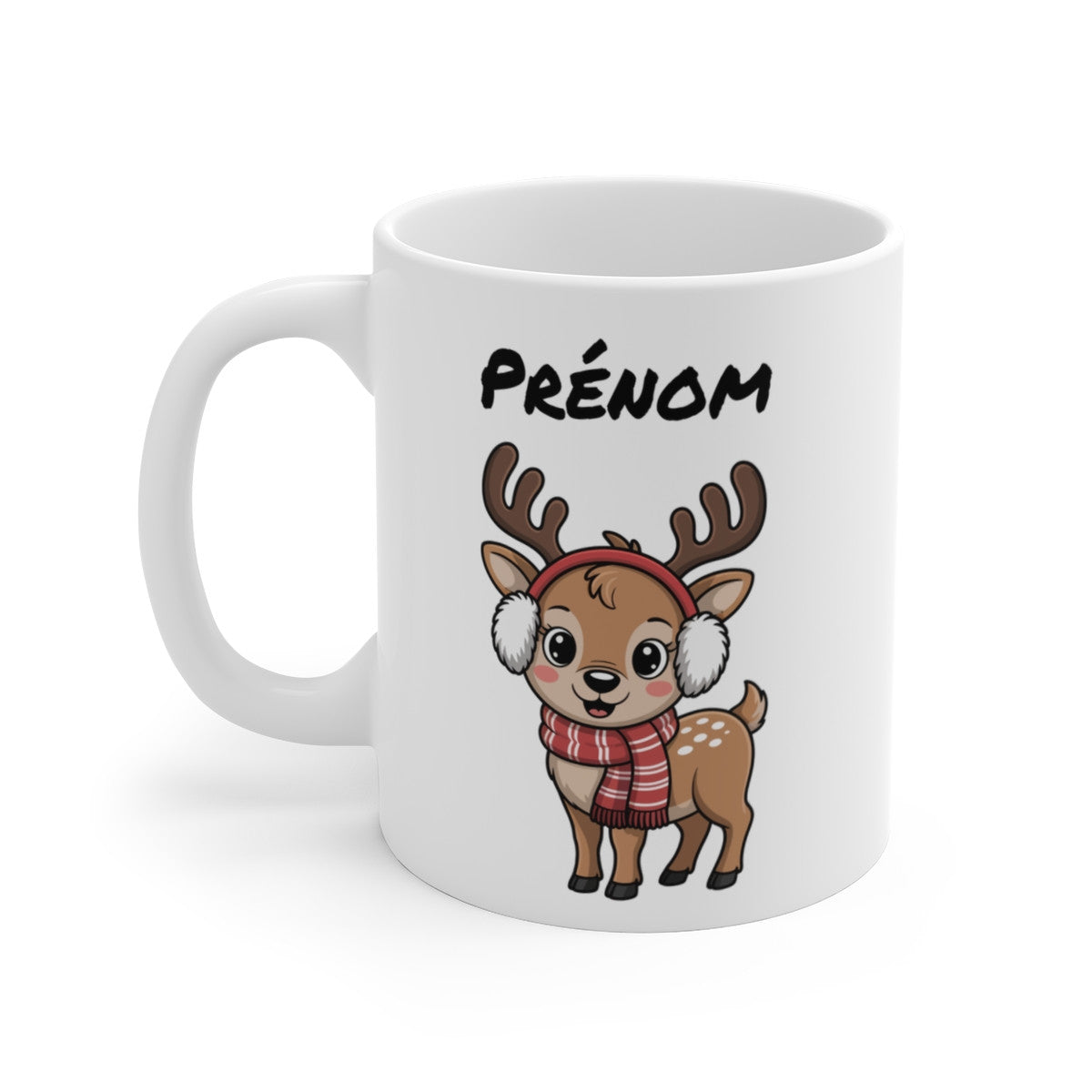 Tasse Personnalisable Renne de Noël – Mug Prénom Hiver Mignon – Cadeau Enfant Adulte Fêtes