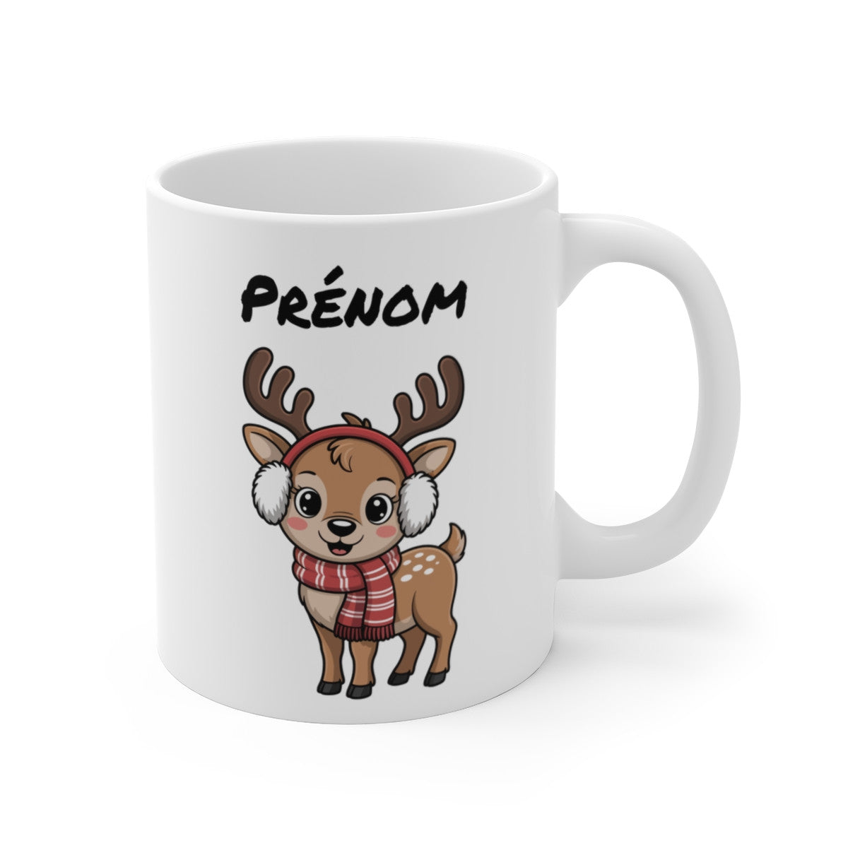 Tasse Personnalisable Renne de Noël – Mug Prénom Hiver Mignon – Cadeau Enfant Adulte Fêtes